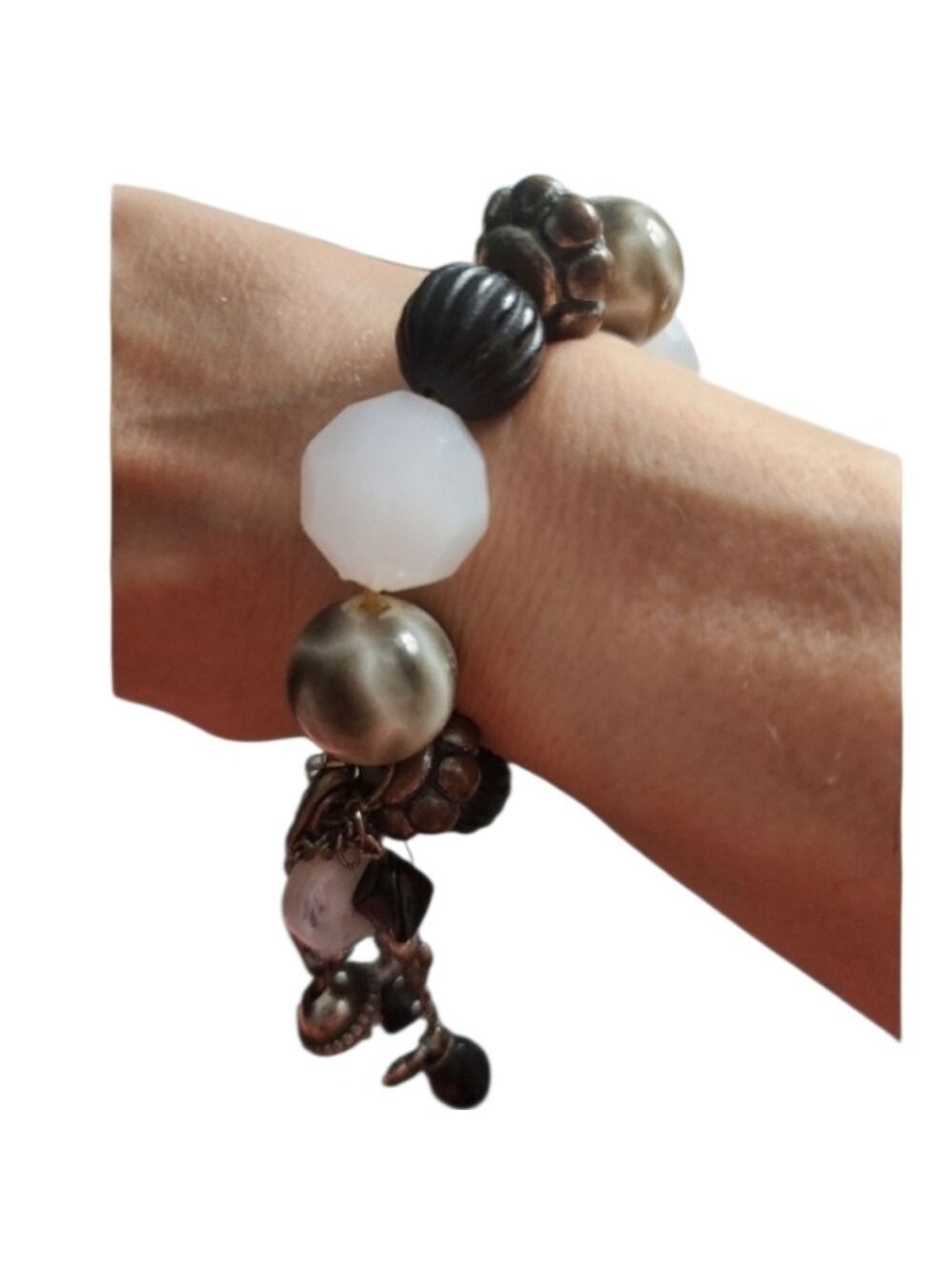 Chunky Beaded Stretch Bracelet with Dangles